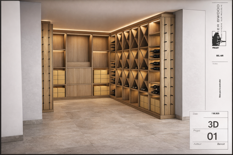 Fabrication d'une cave à vin d'exception en chêne sur mesure à Aix en Provence